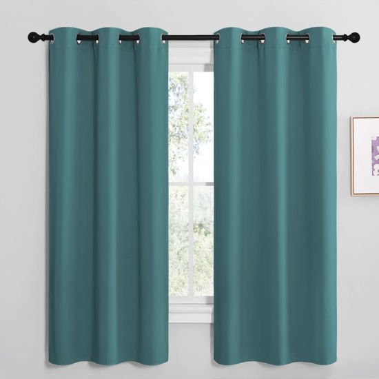 Picture of NICETOWN Kitchen Blackout Curtains 48 inches Long, Thermal Insulated Solid Grommet Blackout Curtains/Drapes/Panels for Dining Room (Sea Teal, 1 Pair, 42 by 68-Inch)