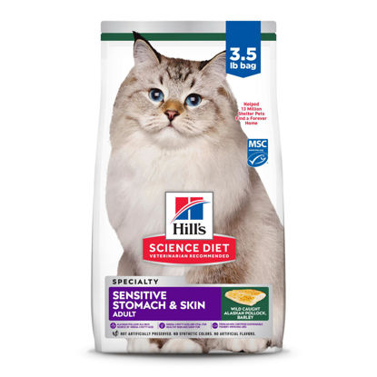 Picture of Hill's Science Diet Sensitive Stomach & Skin, Adult 1-6, Stomach & Skin Sensitivity Support, Dry Cat Food, Pollock & Barley, 3.5 lb Bag