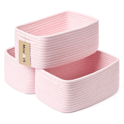 Picture of MiniArk Shelf Storage Baskets for Organizing | Closet Organizer Bins | Small Baskets | Toy Basket | Cute Decorative Basket | Cube Storage Bin | Woven Rope Basket | 13×8.5×5.1” | 3 Packs Light Pink