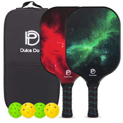 Picture of DULCE DOM Fiberglass Pickleball Paddles Set of 2, USAPA Approved Pickleball Paddles Rackets Set, 2 Lightweight Paddles with 4 Pickle Balls and Portable Bag