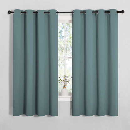 Picture of NICETOWN Modern Blackout Curtains Noise Reducing, Thermal Insulated and Privacy Room Darkening Drape Panels for Boy's Guest Room Door Small Short Window (Greyish Blue, 2 Panels, W55 x L68 -Inch)