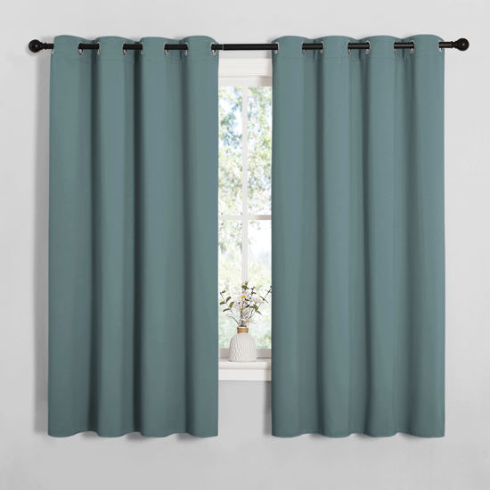 Picture of NICETOWN Modern Blackout Curtains Noise Reducing, Thermal Insulated and Privacy Room Darkening Drape Panels for Boy's Guest Room Door Small Short Window (Greyish Blue, 2 Panels, W55 x L68 -Inch)