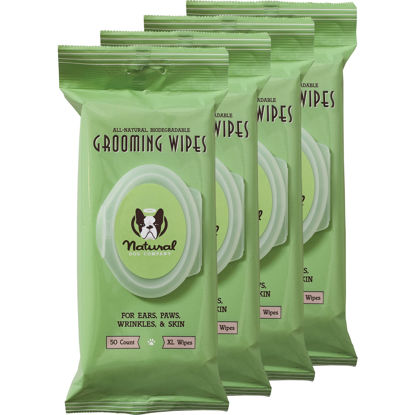 Picture of Natural Dog Company Grooming Wipes with Aloe Vera, Cleanses, Soothes, & Deodorizes, Fragrance Free, Hypoallergenic, Biodegradable Wipes - Dog Wipes for Ear, Paws, Face and Butt Wipes (200 Wipes)