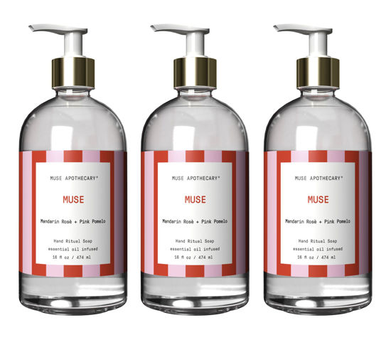 Picture of Muse Apothecary Hand Ritual - Aromatic and Nourishing Hand Soap, Infused with Natural Aromatherapy Essential Oils - Great Valentine's Day Gift - 16 oz, Mandarin Rosè + Pink Pomelo, 3 Pack