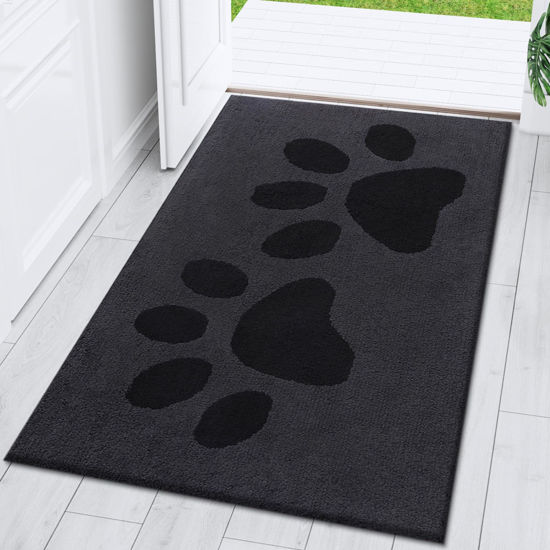 Picture of Buganda Dog Door Mat for Muddy Paws, Absorbent Dirt Trapper Washable Indoor Door Mat, Non Slip Low-Profile Mud Mat for Dogs, Front Entrance Door Mat for Inside Floor (48x30 Inches, Black)