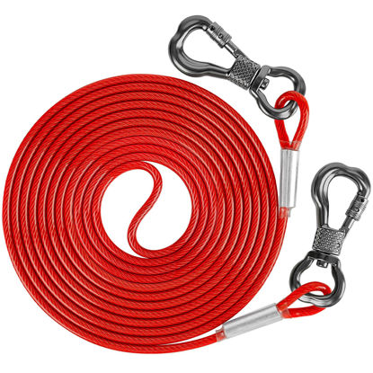 Picture of XiaZ 120Ft Tie Out Cable for Dog with Durable Swivel Hooks for Outdoor, Yard and Camping, Rust- Proof Dog Cable Tether for Small to Medium Dogs Up to 120lb, Red