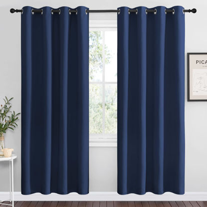 Picture of NICETOWN Navy Blackout Curtains 78" Long for Living Room, Thermal Insulated Window Treatment Light Reducing Room Darkening Drapes for Boys Kids Bedroom, Classroom, Apartment (55" W x 78” L， Set of 2)