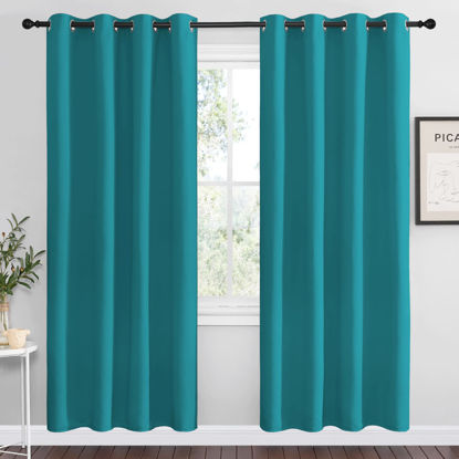 Picture of NICETOWN Room Darkening Curtains 78 inch Length 2 Panels, Thermal Insulated Grommet Blackout Curtains for Modern Casual Elegant Bedroom Kids Room Theme Decoration (Peacock Teal, 2 Pieces, W55)