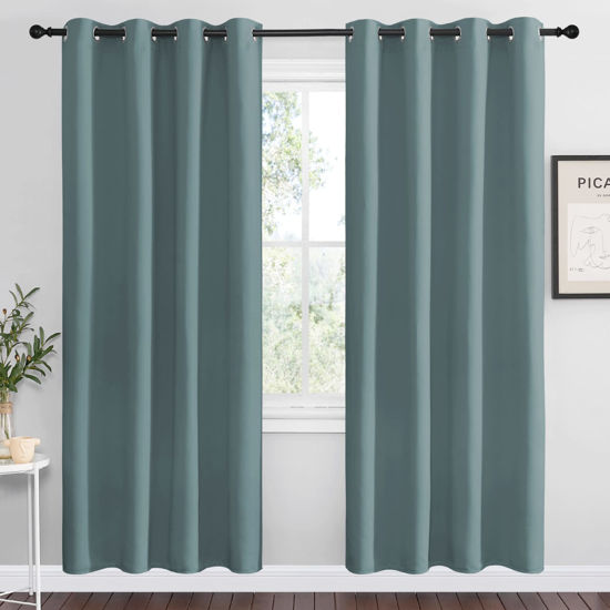 Picture of NICETOWN Modern Blackout Curtains Noise Reducing, Thermal Insulated and Privacy Room Darkening Drape Panels for Boy's Guest Room Door Window (Greyish Blue, 2 Panels, W55 x L78 -Inch)