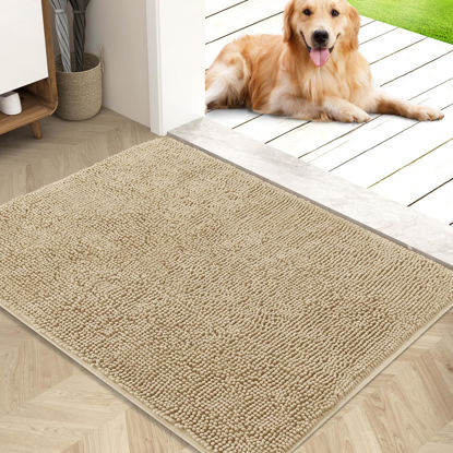 Picture of OLANLY Dog Door Mat for Muddy Paws 40x32, Absorbs Moisture and Dirt, Absorbent Non-Slip Washable Mat, Quick Dry Chenille, Mud Mat for Dogs, Entry Indoor Door Mat for Inside Floor, Beige