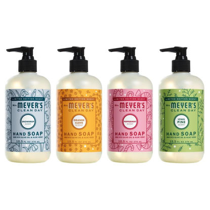 Picture of MRS. MEYER'S CLEAN DAY Hand Soap 4 Scent Variety - Holiday and Winter Collection - Snowdrop, Orange Clove, Peppermint, Iowa Pine. 12.5 OZ EACH, 1 CT