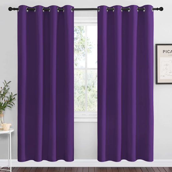 Picture of NICETOWN Purple Blackout Curtains 78 inches Long, Niose Reducing and Thermal Insulated Room Darkening Curtains for Girls Bedroom Living Room Window Decoration (55 inches Wide, 2 Panels)