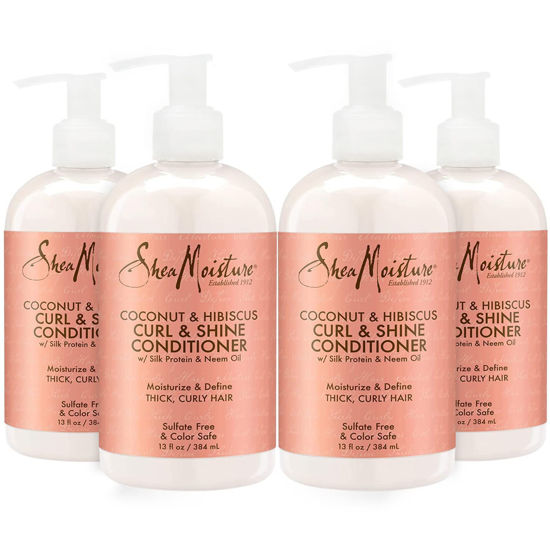 Picture of SheaMoisture Curl Shine Silicone Free Conditioner 4 Count for Curly Hair Coconut Hibiscus Moisturize & Define 13oz