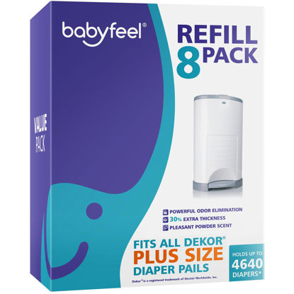 Picture of Babyfeel Refills for DEKOR PLUS Diaper Pails, 8 Pack, Exclusive 30% Extra Thickness, Fresh Powder Scent, Holds up to 4640 Diapers