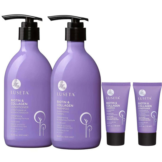 Picture of Luseta Biotin Shampoo and Conditioner Set with Argan Oil for Damaged Hair Repair, Growth and Thickening - Full Size and Travel Size (2x16.9 oz + 2x1.01 oz)