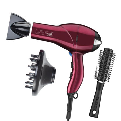 Picture of INFINITIPRO by CONAIR Hair Dryer with Diffuser | Salon Performance AC Motor Blow Dryer | Includes Diffuser, Concentrator and Bonus Blow-Out Brush | Burgundy - Amazon Exclusive