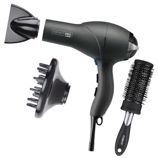 Picture of INFINITIPRO by CONAIR Hair Dryer with Diffuser | Salon Performance AC Motor Blow Dryer | Includes Diffuser, Concentrator and Bonus Blow-Out Brush | Grey - Amazon Exclusive | Packaging May Vary