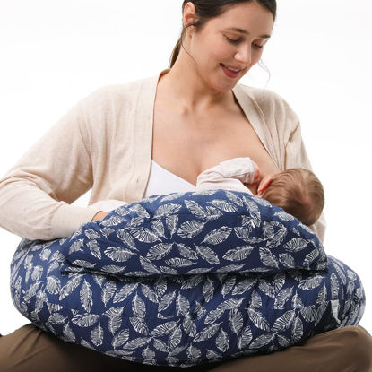 Picture of Momcozy Original Nursing Pillow and Positioner - Plus Size Feeding Pillow | Breastfeeding, Bottle Feeding, Baby Support | with Adjustable Waist Strap and Removable Cotton Cover, Navy Blue