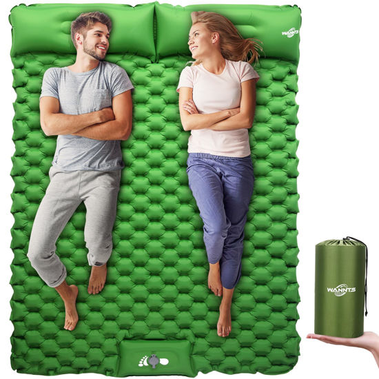 Picture of WANNTS Double Sleeping Pad, Ultralight Inflatable Sleeping Pad for Camping, Built-in Pump, Ultimate for Camping, Hiking - Airpad, Carry Bag, Repair Kit - Compact & Lightweight Air Mattress(Green)