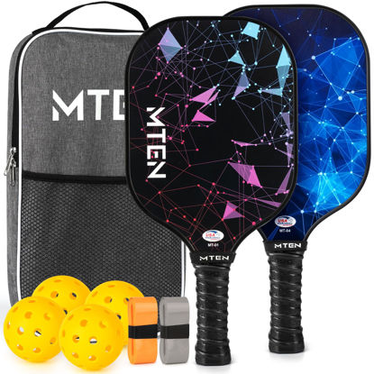 Picture of Pickleball Paddles, USAPA Approved Pickleball Paddles Set of 2, Fiberglass Surface Pickleball Set, 2Pickleball Rackets, 4 Pickleball Balls, 2GripTapes& Carry Bag for Men Women