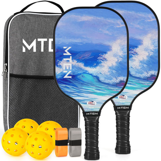 Picture of MTEN Pickleball Paddles, Approved Fiberglass 2 Pickleball Paddles, 4 Paddles Balls, 1 Carry Bag, Lightweight Pickleball Paddles Set of 2 with Rackets & Carry Bag Pickleball Set for Beginner