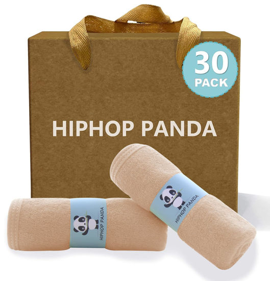 Picture of HIPHOP PANDA Baby Washcloths, Rayon Made from Bamboo - 2 Layer Ultra Soft Absorbent Newborn Bath Face Towel - Reusable Baby Wipes for Delicate Skin - Brown, 30 Pack