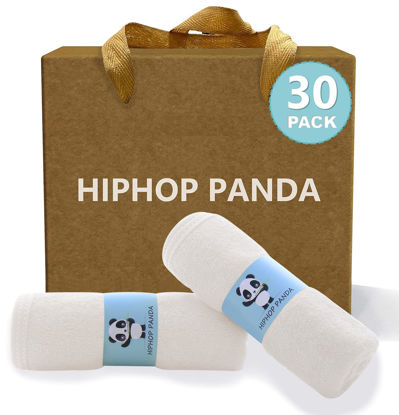 Picture of HIPHOP PANDA Baby Washcloths, Rayon Made from Bamboo - 2 Layer Ultra Soft Absorbent Newborn Bath Face Towel - Reusable Baby Wipes for Delicate Skin - Ivory, 30 Pack