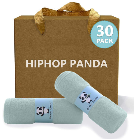 Picture of HIPHOP PANDA Baby Washcloths, Rayon Made from Bamboo - 2 Layer Ultra Soft Absorbent Newborn Bath Face Towel - Reusable Baby Wipes for Delicate Skin - Green, 30 Pack