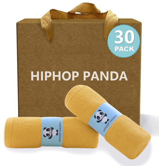 Picture of HIPHOP PANDA Baby Washcloths, Rayon Made from Bamboo - 2 Layer Ultra Soft Absorbent Newborn Bath Face Towel - Reusable Baby Wipes for Delicate Skin - Honey, 30 Pack