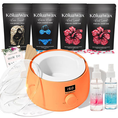 Picture of KoluaWax Premium Waxing Kit for Women - Hot Melt Hard Wax Warmer for Hair Removal, Eyebrow, Bikini, Legs, Face, Brazilian Wax - Machine, 4-Pack Beads, Accessories, Peach Fuzz