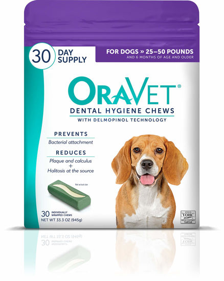 Picture of ORAVET Dental Chews for Dogs, Oral Care and Hygiene Chews (Medium Dogs, 25-50 lbs.) Purple Pouch, 30 Count