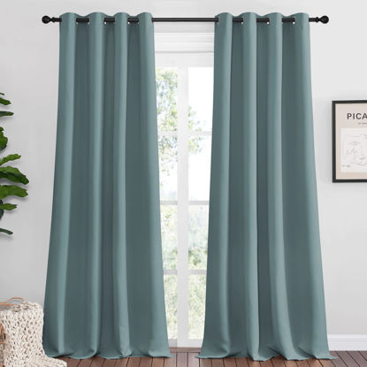 Picture of NICETOWN Modern Blackout Curtains Noise Reducing, Thermal Insulated and Privacy Room Darkening Drape Panels for Boy's Guest Room Door Window (Greyish Blue, 2 Panels, W55 x L90 -Inch)