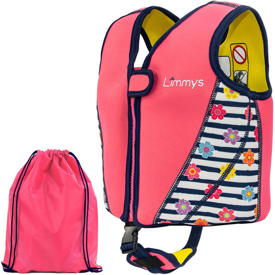 Picture of Limmys Premium Neoprene Swim Vest for Children - Ideal Buoyancy Swimming Aid for Boys, Girls and Toddlers - Modern Design Swim Jacket - Drawstring Bag Included … (Pink, Large)