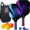 Picture of JoncAye Graphite-Pickleball-Paddles-Set, 2 Pickleball-Rackets, 1 Pickle-Ball Bag, 4 Indoor Outdoor Balls, 2 Lead Tapes, USAPA Approved Carbon Fiber Pickle-Ball Racquets and Accessories, Purple, Blue