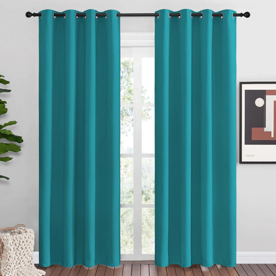 Picture of NICETOWN Room Darkening Curtains 86 inch Length 2 Panels, Thermal Insulated Grommet Blackout Curtains for Modern Casual Elegant Bedroom Kids Room Theme Decoration (Peacock Teal, 2 Pieces, W55)