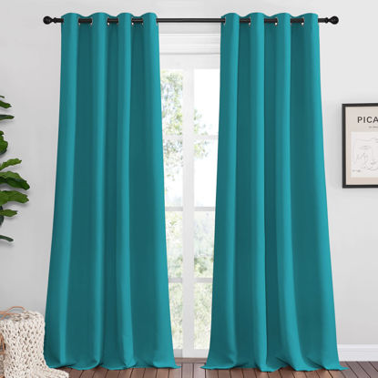 Picture of NICETOWN Room Darkening Curtains 96 inch Length 2 Panels, Thermal Insulated Grommet Blackout Curtains for Modern Casual Elegant Bedroom Kids Room Theme Decoration (Peacock Teal, 2 Pieces, W55)