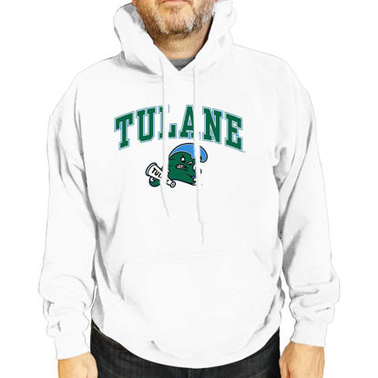 Picture of Campus Colors Adult Arch & Logo Soft Style Gameday Hooded Sweatshirt (Tulane Green Wave - White, XX-Large)