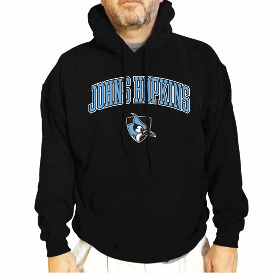 Picture of Campus Colors Adult Arch & Logo Soft Style Gameday Hooded Sweatshirt (Johns Hopkins Blue Jays - Black, Large)