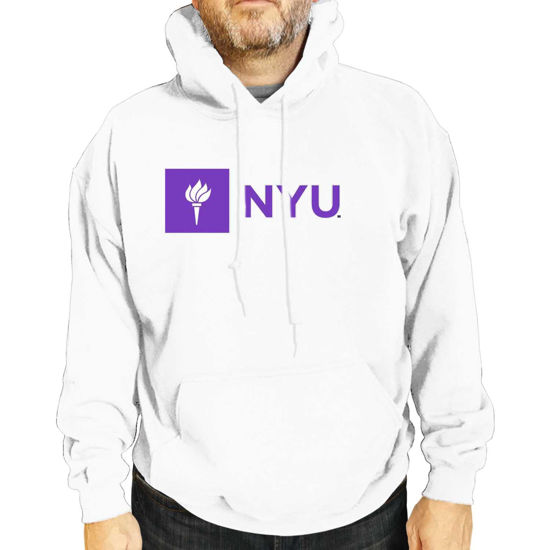 Picture of Campus Colors Adult Arch & Logo Soft Style Gameday Hooded Sweatshirt (NYU Violets - White, X-Large)