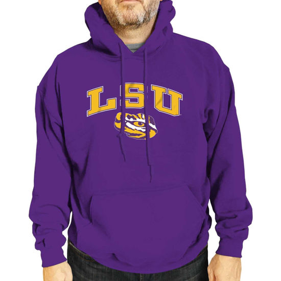 Picture of Campus Colors Adult Arch & Logo Soft Style Gameday Hooded Sweatshirt (LSU Tigers - Purple, X-Large)