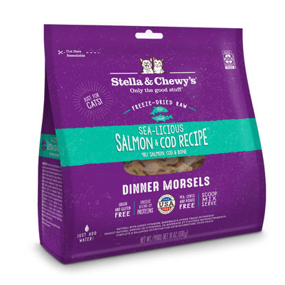 Picture of Stella & Chewy's Freeze-Dried Raw Cat Dinner Morsels - Grain Free, Protein Rich Cat & Kitten Food - Sealicious Salmon & Cod Recipe - 18 oz Bag