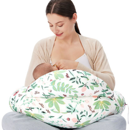 Picture of Momcozy Original Nursing Pillow and Positioner - Plus Size Feeding Pillow | Breastfeeding, Bottle Feeding, Baby Support | with Adjustable Waist Strap and Removable Cotton Cover, Green Forest