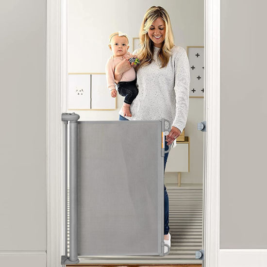 Picture of Momcozy Baby Gate, Retractable Baby Gate or Dog Gate 【Easy to USE】 for 33" Tall, Extends up to 55" Wide, Baby Gate for Stairs, Doorways, Hallways, Indoor, Outdoor