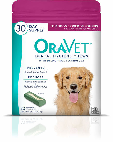 Picture of ORAVET Dental Chews for Dogs, Oral Care and Hygiene Chews (Large Dogs, Over 50 lbs.) Pink Pouch, 30 Count (Pack of 1)