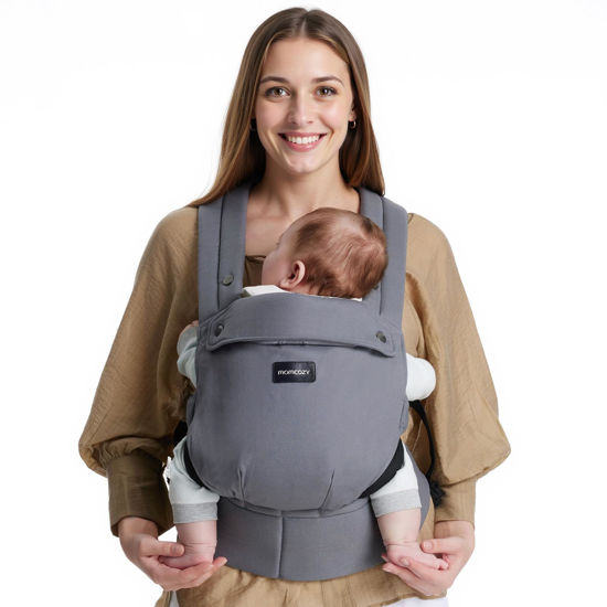 Picture of Momcozy Baby Carrier Newborn to Toddler - Ergonomic, Cozy and Lightweight Infant Carrier for 7-44lbs, Effortless to Put On, Ideal for Hands-Free Parenting, Enhanced Lumbar Support, Grey