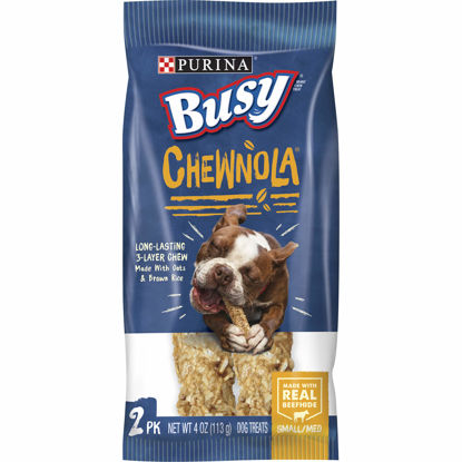 Picture of Purina Busy Rawhide Small/Medium Breed Dog Bones, Chewnola With Oats & Brown Rice - (Pack of 12) 2 ct. Pouches