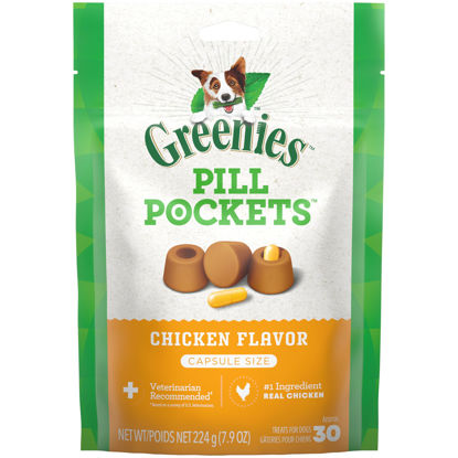 Picture of Greenies Pill Pockets for Dogs Capsule Size Natural Soft Dog Treats, Chicken Flavor, (6) 7.9 oz. Packs (180 Treats)