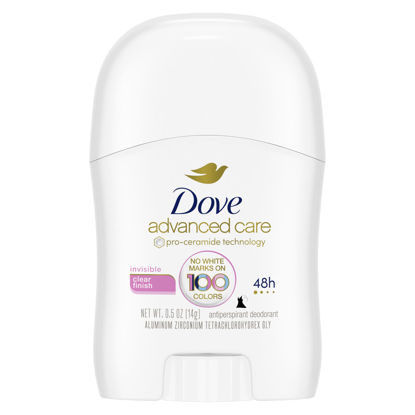 Picture of Dove Advanced Care Antiperspirant Deodorant Stick Clear Finish Pack of 36 doesn’t stain clothes 72-hour odor control and all-day sweat protection with Pro-Ceramide Technology 0.5 oz