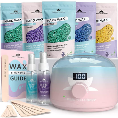 Picture of Tress Wellness Waxing Kit for Brazilian Wax - Easy to Use - For Sensitive Skin - Digital Display, Pink to Teal