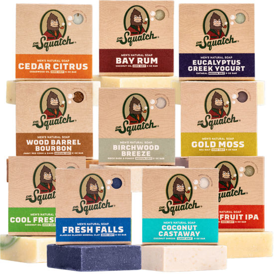 Picture of Dr. Squatch Men's Bar Soap Gift Set (10 Bars) - Men's Natural Bar Soap - Birchwood Breeze, Fresh Falls, Wood Barrel Bourbon, Coconut Castaway, Cedar Citrus, Bay Rum Soap, and more